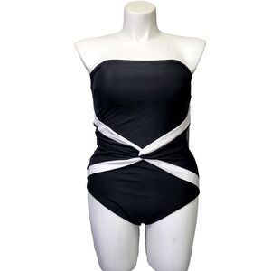 Vintage 90s Longitude Womens 16 Black White One Piece Swimsuit Latitude‎ Control